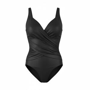 Miraclesuit Women's One Piece Swimsuit Black Slimming Wrap V Neck Size 8 EUC